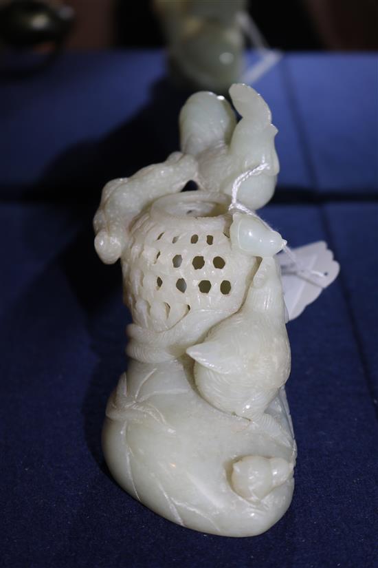 A Chinese celadon jade censer, 5.5in. (14cm)